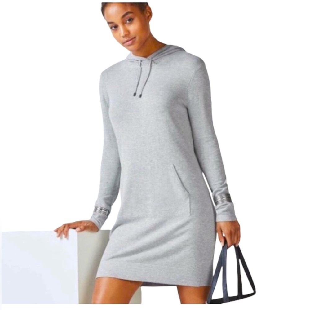 Fabletics Hooded Sweatshirt Dress with Pockets Light Gray Size XS